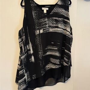 CJ Banks Black and White Asymmetrical Blouse
